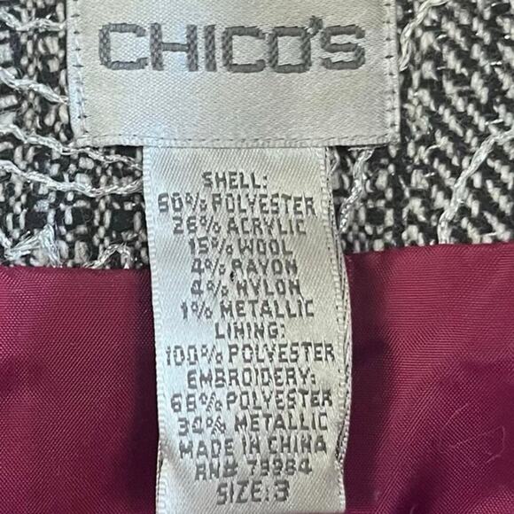 CHICO'S 3 | US XL Black White Metallic Shimmer Stitched Hali Blazer (J-276) - Picture 7 of 7